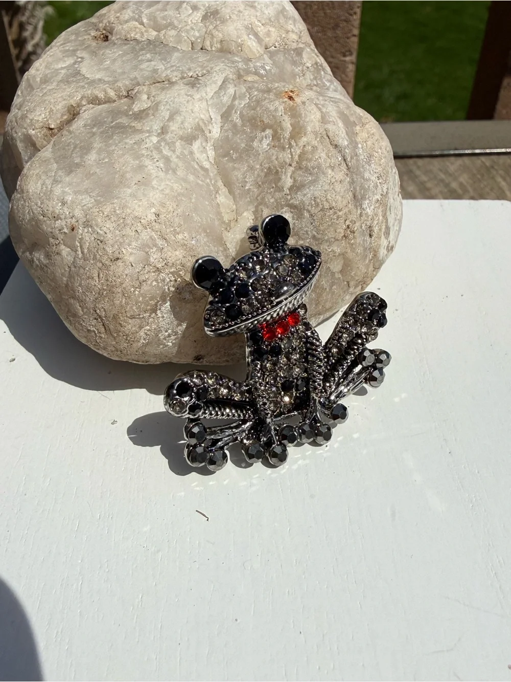 NWT Crystal Frog Brooch with Red Accent and black Crystals